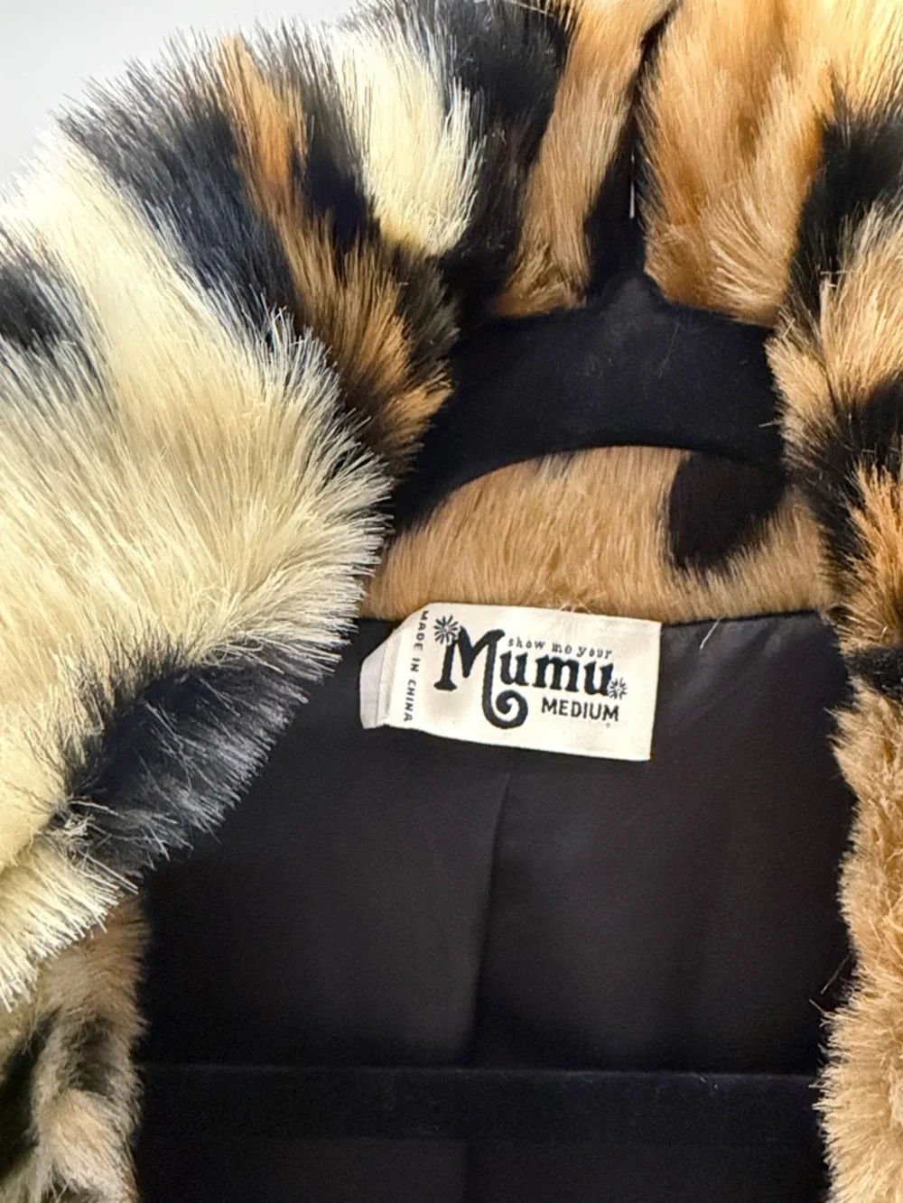 Show Me Your MuMu Leopard-Print Faux Fur Coat in Tan, Black & Cream - Picture 2 of 5